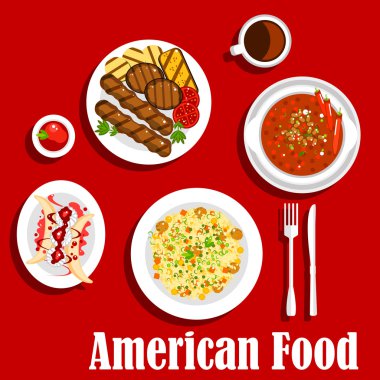 Izgara et ve biber simgesi ile Amerikan akşam yemeği