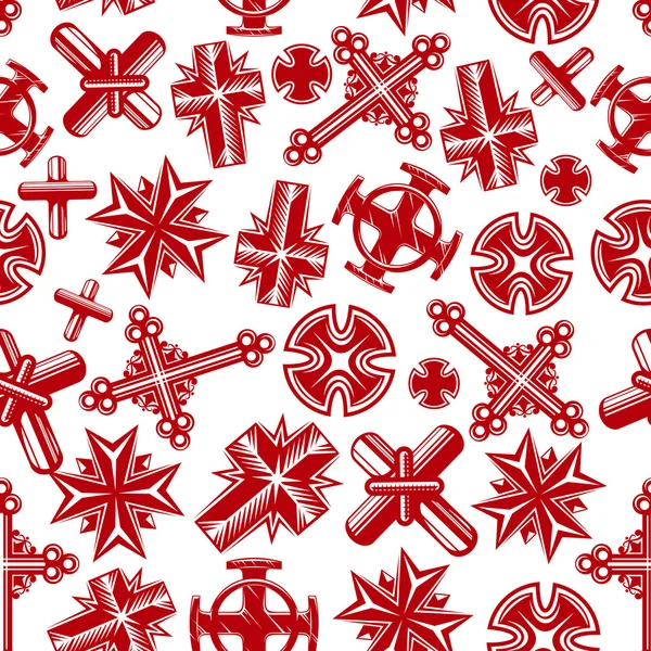 Ancient christian crucifixes red seamless pattern — Stock Vector