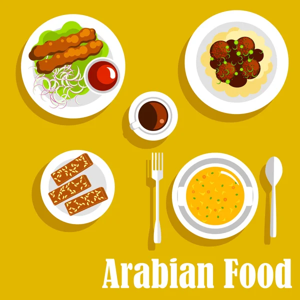 Kebap, falafel, helva ikonu ile Arap yemekleri
