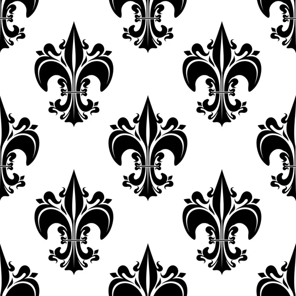 Black florid fleur-de-lis seamless pattern — Stock Vector
