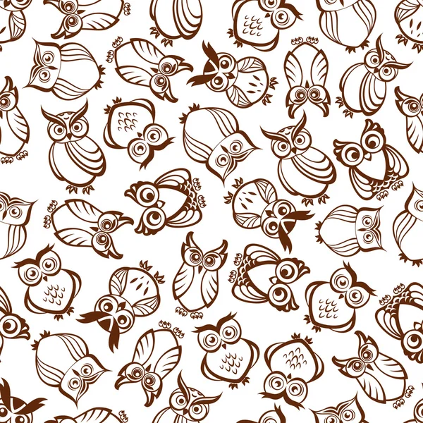 Schattig overzicht bruin uilen naadloze patroon — Stockvector