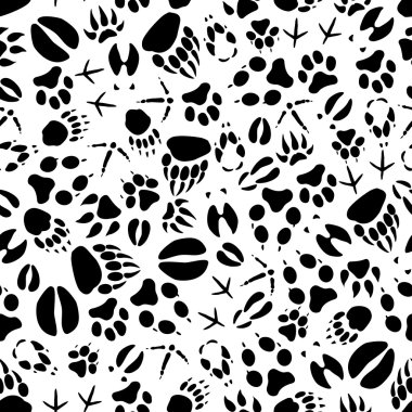 Animal tracks black and white seamless pattern clipart