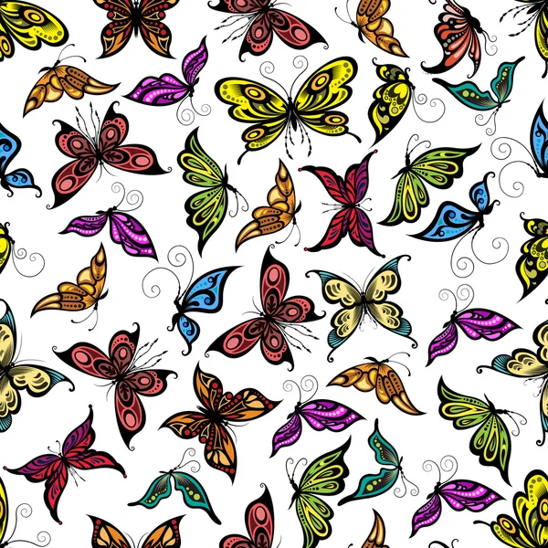 Colorful seamless flying butterflies pattern — Stock Vector