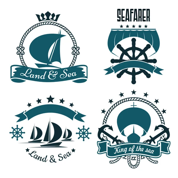 Esporte marinho, design de clube de iate com navios à vela — Vetor de Stock