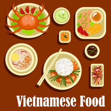Vietnam mutfağının sağlıklı yemekleri düz simgeler