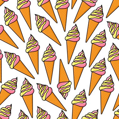 Soft serve ice cream cones retro seamless pattern