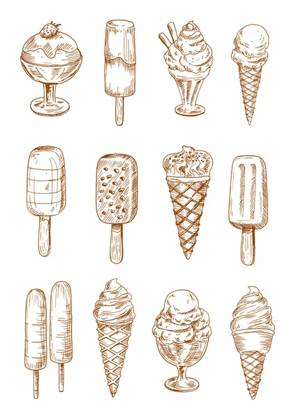 Refreshing ice cream and popsicles sketches Royalty Free Stock Illustrations