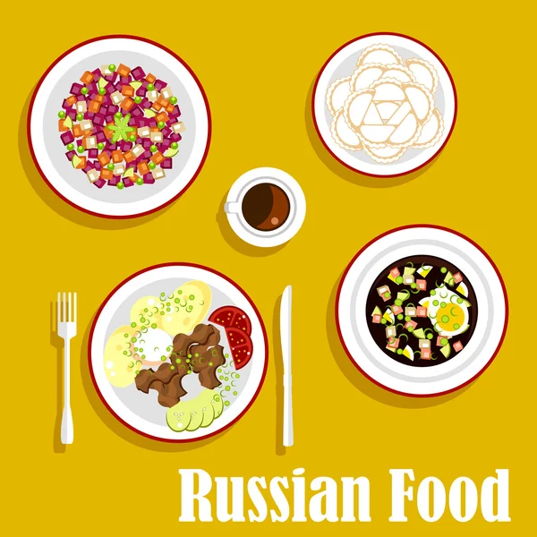 Νόστιμο δείπνο της ρωσικής κουζίνας επίπεδη εικονίδιο — Διανυσματικό Αρχείο