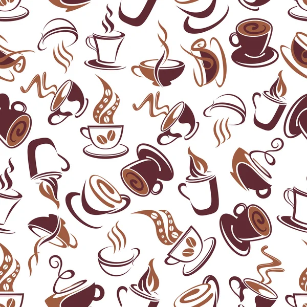 Seamless pattern with brown cups of coffee — Stock Vector