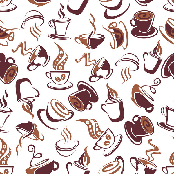 Seamless pattern with brown cups of coffee
