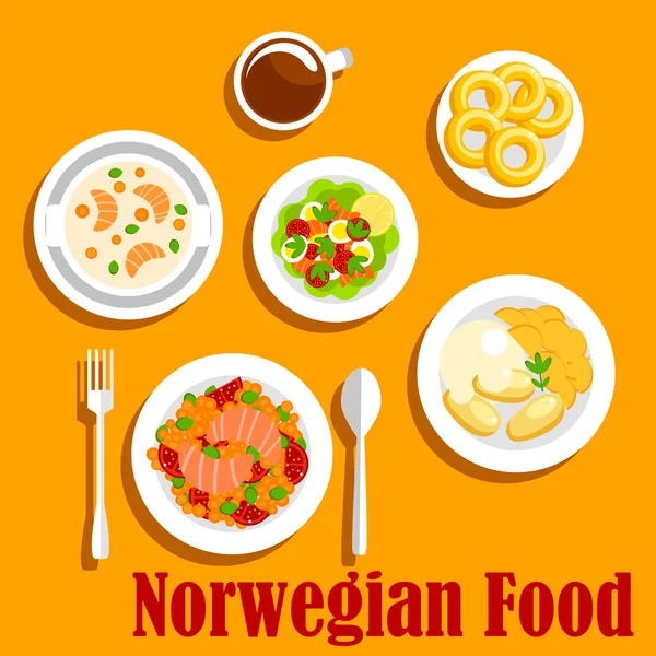 Fish dishes of norwegian cuisine flat icon — Stock Vector