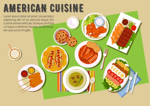 BBQ Strona płaski ikona z amerykańskiej kuchni — Wektor stockowy
