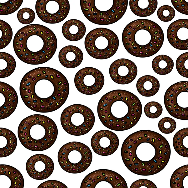 चॉकलेट डोनट रेट्रो कार्टून सीमलेस पैटर्न — स्टॉक वेक्टर
