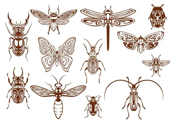 Insectos tribales marrones para el tatuaje o el diseño de mascotas — Archivo Imágenes Vectoriales