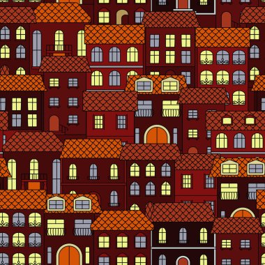 Vintage dikişsiz cityscape arka plan deseni