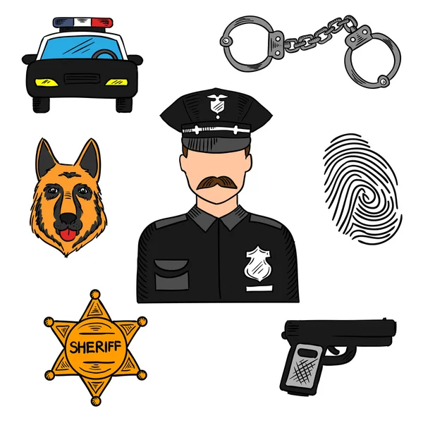 Bosquejo de color de policía para el diseño de profesiones — Vector de stock