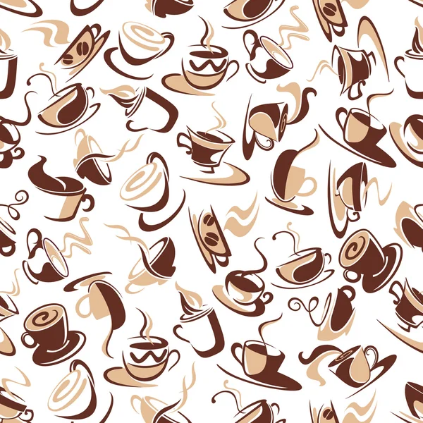 Bezproblémový vzor hnědých kávových šálků s fazolemi — Stockový vektor