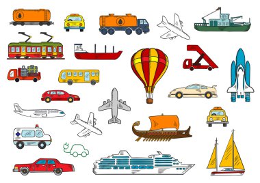 Road, air, railroad, water transportation symbols
