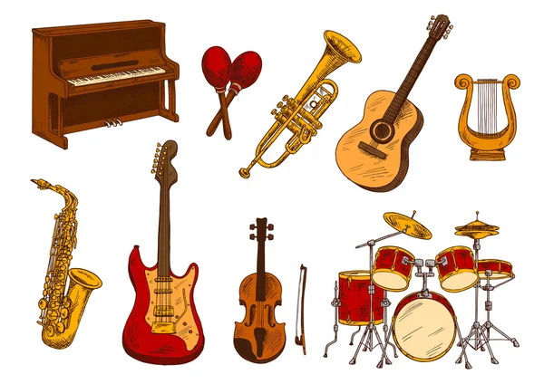 Esquisse rétro d'instruments de musique classiques — Image vectorielle