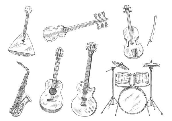 Sketchy musical instruments for arts design — Stock Vector