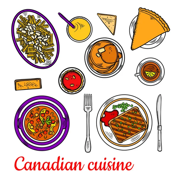 Canadian cuisine dinner with desserts and drinks — стоковий вектор