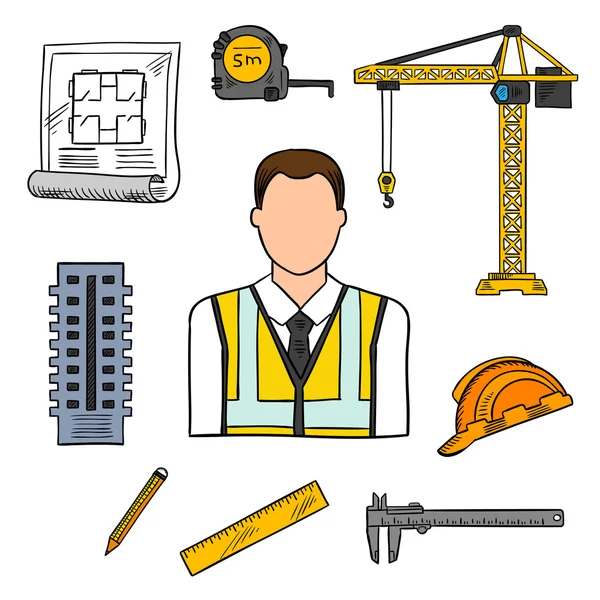 Ingenieur schets pictogram voor civiele techniek ontwerp — Stockvector