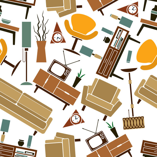 Retro home furnitures seamless pattern background