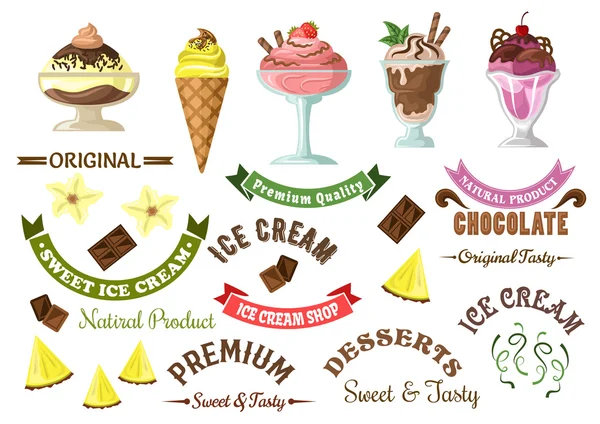 Iconos de helado con elementos de diseño retro — Vector de stock
