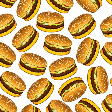 Seamless hamburgers pattern on white background