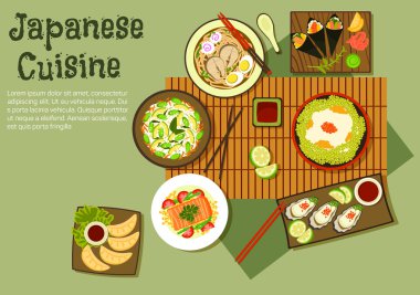 Japon mutfağı simgesinin doğu deniz ürünleri yemekleri