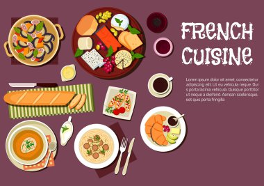 Fransız mutfağı düz simgesi gurme öğle yemeği