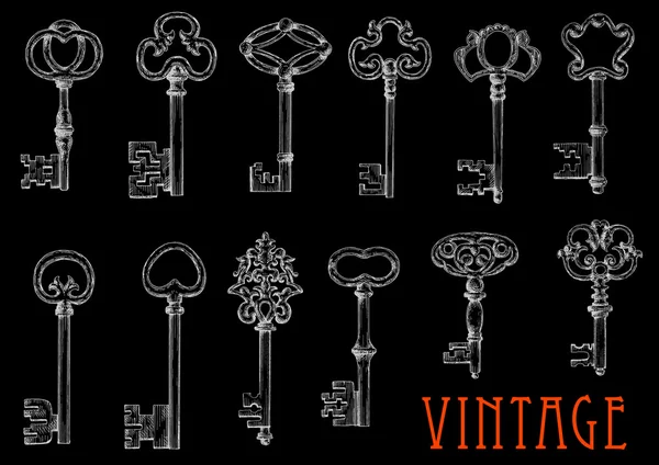 Esboços de giz de chaves vintage no quadro negro — Vetor de Stock