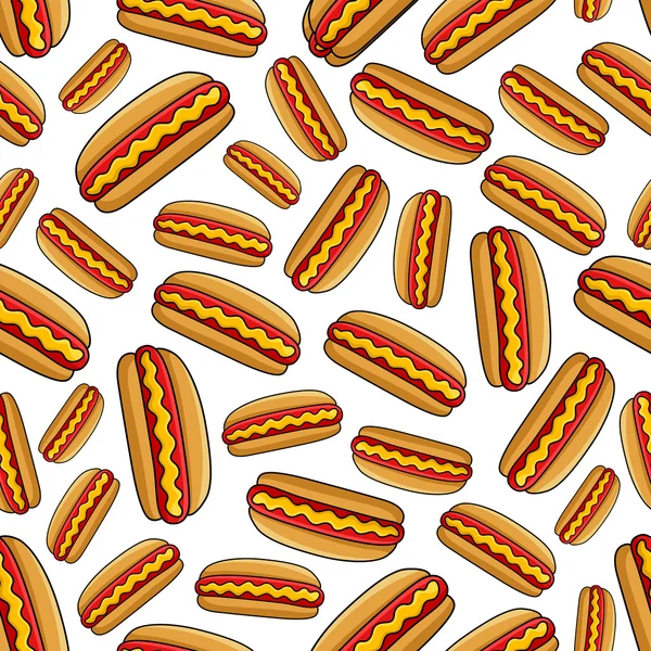 Gyorsételek grillezett hot dog zökkenőmentes minta — Stock Vector