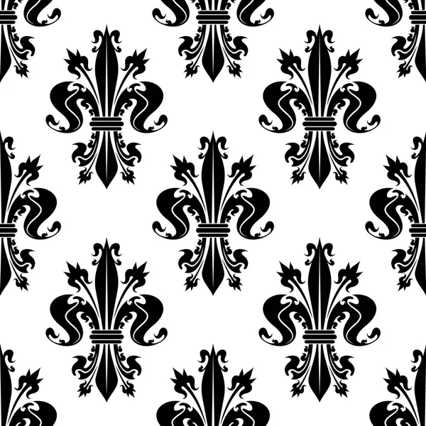 Black and white seamless fleur-de-lis pattern — Stok Vektör