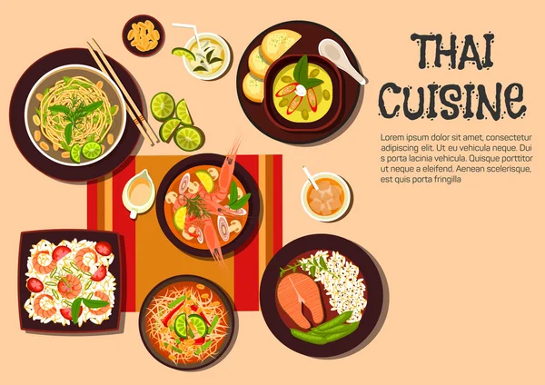 Exotic thai cuisine popular dishes flat icon — Stock Vector