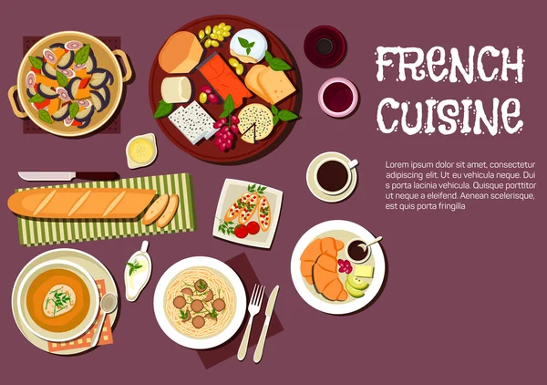 Wykwintne lunche kuchni francuskiej płaskie ikony — Wektor stockowy