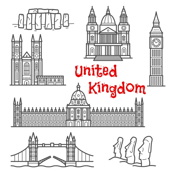 British and chilean travel landmarks sketches — Stock Vector