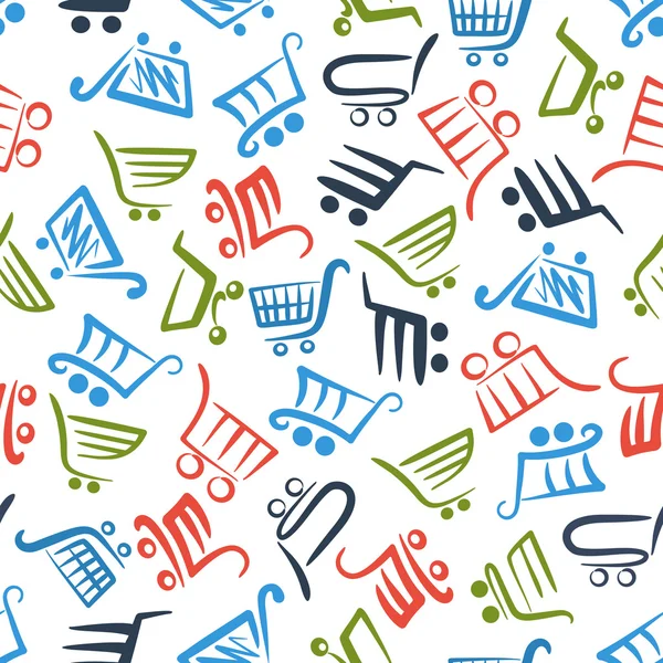 Colorful shopping carts seamless pattern — Stock Vector