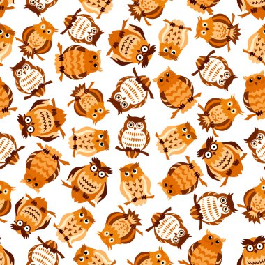 Seamless pattern with brown owls on branches