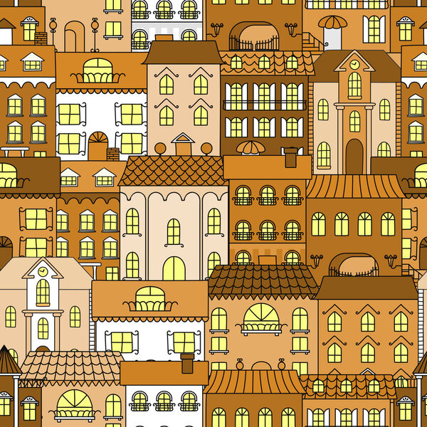 Old town vintage seamless pattern background