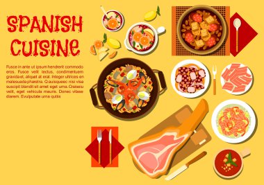 İspanyol deniz ürünleri ve et yemekleri düz simgesi