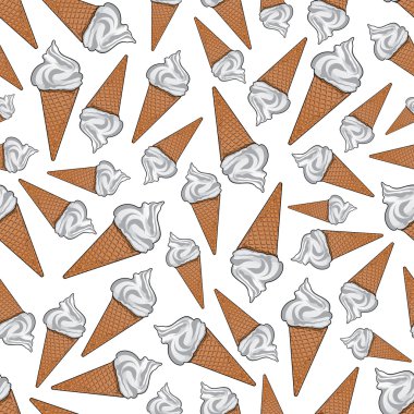 Vanilla gelato ice cream cones seamless pattern