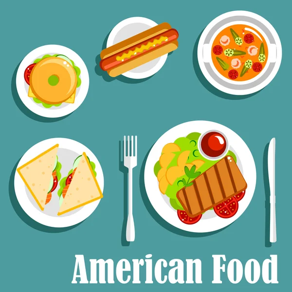 Σπιτικό δείπνο αμερικανικής κουζίνας επίπεδη εικόνα — Διανυσματικό Αρχείο