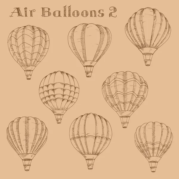 Hot air balloons in flight engraving sketch — Stockvector