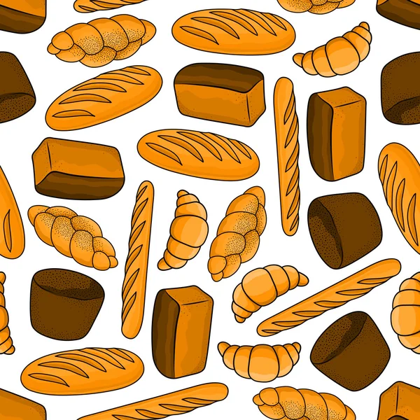 Modèle sans couture de pain et brioches pour la conception de boulangerie — Image vectorielle