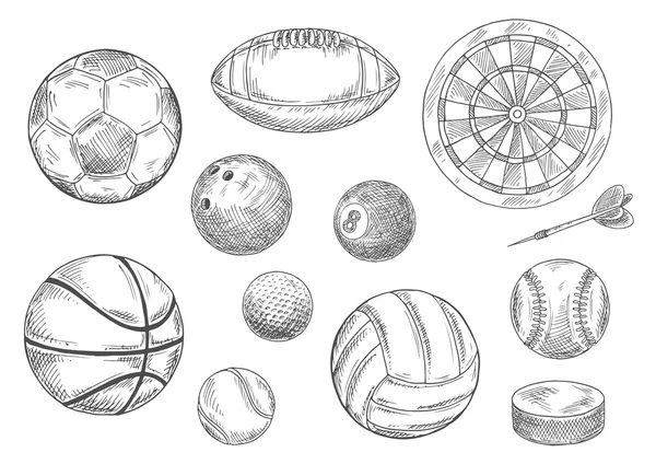스포츠 게임 디자인을위한 스포츠 아이템 스케치 — 스톡 벡터