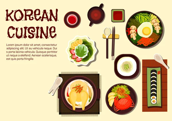 Coréen rafraîchissant plats d'été icône plate — Image vectorielle