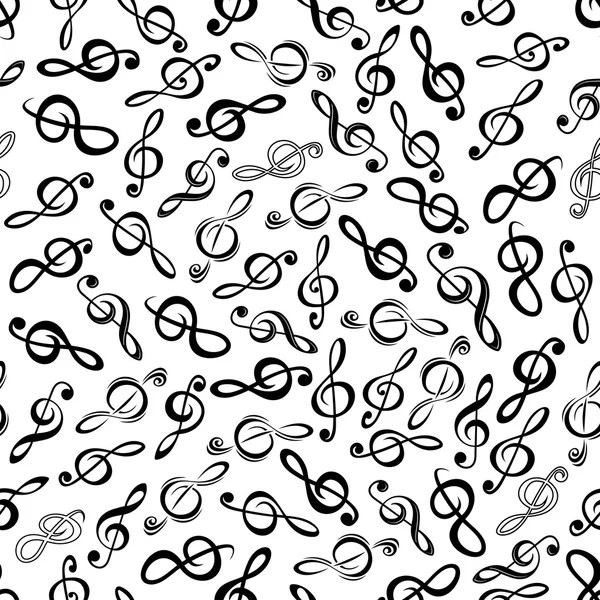 Musical seamless pattern with treble clefs — ストックベクタ