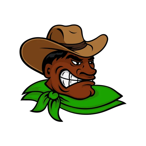 Cartoon black rodeo cowboy or rancher character — Stock Vector