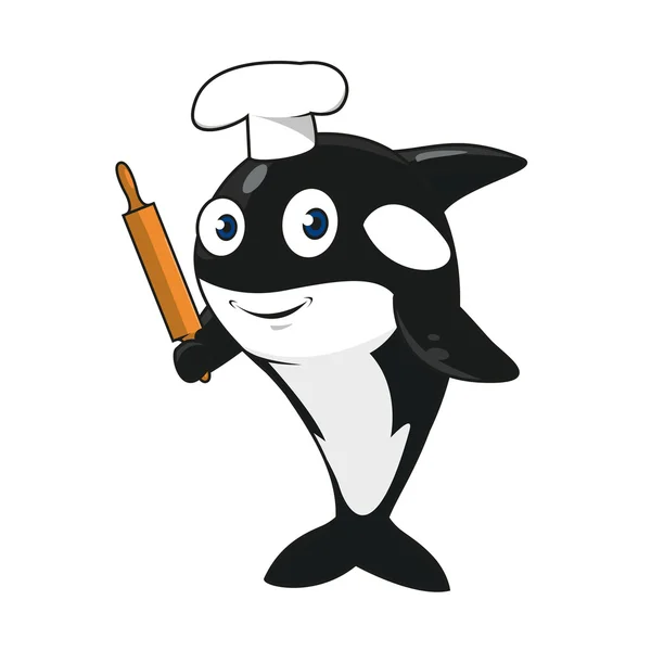 Cartoon killer whale baker personaggio in cappello da chef — Vettoriale Stock